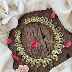 Vriksham Elegant Manga Style Jadau Short Neckpiece-Green White-J3579