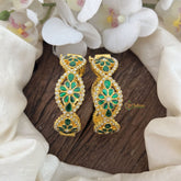 Vriksham Antique Gold Jadau Kundan Bangles with Green Stone Accents-J3584