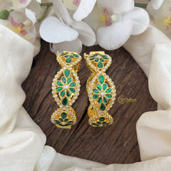 Vriksham Antique Gold Jadau Kundan Bangles with Green Stone Accents-J3584