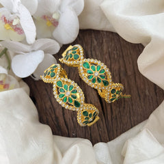 Vriksham Antique Gold Jadau Kundan Bangles with Green Stone Accents-J3584