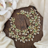 Vriksham Designer Lotus Style Jadau Anklet-Green White-Pearl-J3580