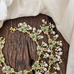 Vriksham Designer Lotus Style Jadau Anklet-Green White-Pearl-J3580