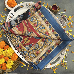 Vriksham Black Intricate Peacock & Floral Motif Hand Printed Pen Kalamkari Saree-VS4792