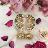 Vriksham Bridal Floral Look Floral Style With Pearls Detailing EarCuff-Green Red & White-G21107