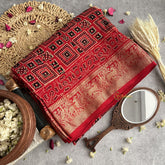 Vriksham Brick Red Ajrakh Dola Silk Saree-VS4372