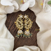 Vriksham Traditional Kundan Jhumka with Built‑in Ear Cuff & Green Beads-J3583