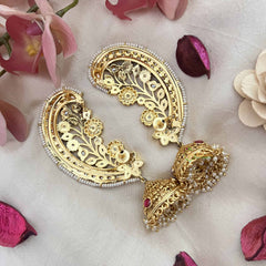 Vriksham Bridal Floral Look Floral Style With Pearls Detailing EarCuff-Green Red & White-G21107