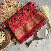 Vriksham Red Ajrakh Dola Silk Saree-VS4373