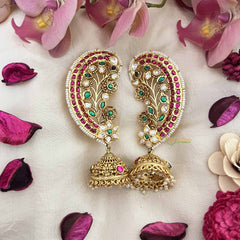 Vriksham Bridal Floral Look Floral Style With Pearls Detailing EarCuff- Red Green & White-G21108