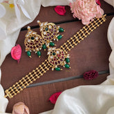 Golden Peal 4 Layer Single Pendant High Neck Choker-Green Bead-G14197