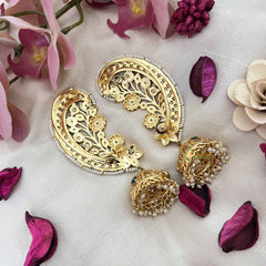 Vriksham Bridal Floral Look Floral Style With Pearls Detailing EarCuff- Red Green & White-G21108