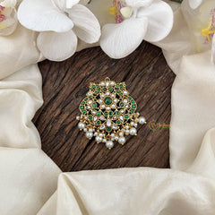 Vriksham Dual Peacock Jadau Jada Billa Green and White Stones -Pearl-J3577
