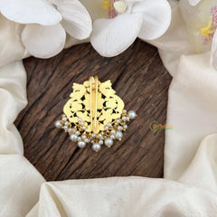 Vriksham Dual Peacock Jadau Jada Billa Green and White Stones -Pearl-J3577