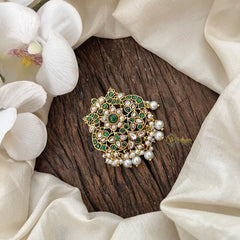 Vriksham Dual Peacock Jadau Jada Billa Green and White Stones -Pearl-J3577