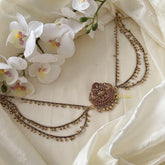 Red AD Stone Lakshmi Jada Billai with Gold Bead Maatil-G14893