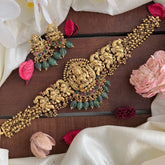 Premium Mayil Lakshmi High Neck Choker-Aqua Green Bead-G14198