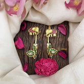 Vriksham Elephant With Peacock Jadau Kundan Stud With Ear cuff-Red Green-Pearls-J3940