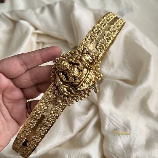Gold Alike Dual Haathi Lakshmi Pendant Plain Hipbelt - Gold Bead - G11518