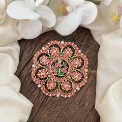 Vriksham Floral Jada Billa in 1 Gram Gold with Kemp Stones-Red Green-G19632