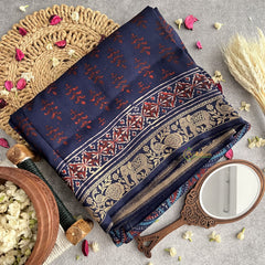 Vriksham Blue Ajrakh Dola Silk Saree-VS4379