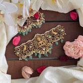 Premium Lakshmi High Neck Choker-Aqua Green Bead-Pearl-G14199