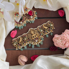 Premium Lakshmi High Neck Choker-Aqua Green Bead-Pearl-G14199