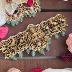 Premium Lakshmi High Neck Choker-Aqua Green Bead-Pearl-G14199