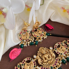 Premium Lakshmi High Neck Choker-Green Bead-Pearl-G14201