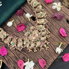 Vriksham Antique Peacock 1 gm gold Short Neckpiece-Red Green-G17058