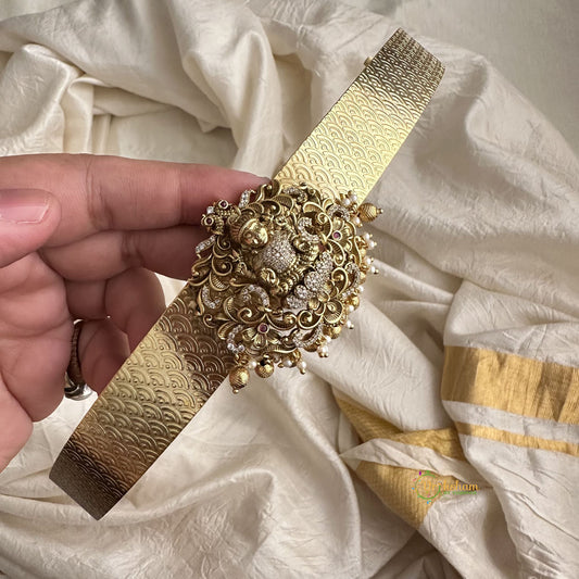 Premium Gold Alike Lakshmi Pendant Plain Hipbelt - Gold Bead Pearl - G11519