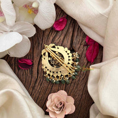 Vriksham Lakshmi Dual Peacock Jad Billai-Red Green & White-Green Bead-J4190