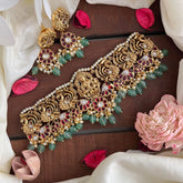 Premium Mayil Lakshmi High Neck Choker-Aqua Green Bead-Pearl-G14204