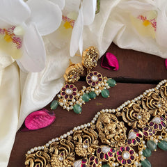 Premium Mayil Lakshmi High Neck Choker-Aqua Green Bead-Pearl-G14204