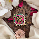 Vriksham Lakshmi Dual Peacock Jad Billai-Red Green & White-Gold Bead-J4191