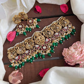 Premium Mayil Lakshmi High Neck Choker-Green Bead-Pearl-G14203