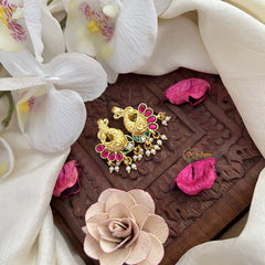 Vriksham Peacock Shape Maharashtrian Style Press Bugadi-Red Green & White-J3108