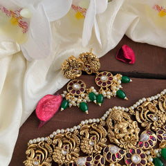 Premium Mayil Lakshmi High Neck Choker-Green Bead-Pearl-G14203