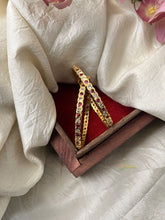 Premium Gold Alike Antique Diamond Bangle Set - White & Pink - G11879