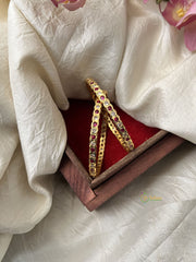 Premium Gold Alike Antique Diamond Bangle Set - White & Pink - G11879