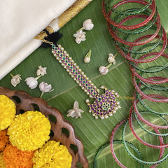 Vriksham Chandran Style Kemp Mang Tikka-Red Green-Pearl-G17554