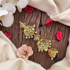 Vriksham Peacock Feather AD Stone Gold Touch With Jhumka Drops Jad Billai-Red-Pearls-G21680