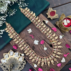 Vriksham Lakshmi Maanga 1 gm gold Temple Neckpiece-Red White-G17066