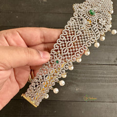 Dual Peacock Bridal American Diamond Hipbelt - Green- G11527