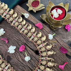 Vriksham Lakshmi Maanga 1 gm gold Temple Neckpiece-Red White-G17066