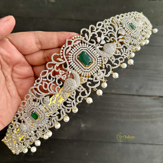 Elegant Peacock Bridal American Diamond Hipbelt -Green- G11522