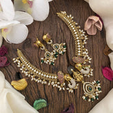 Vriksham Dual Elephant Lakshmi Red Green Hasli Choker-Rice Pearl-G16607