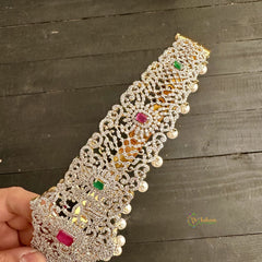 Elegant Dual Peacock Bridal American Diamond Hipbelt -Green & Pink - G11524