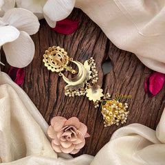 Vriksham Classic Pendant Lakshmi Style Kundan Jadau Jhumka Jad Billai-Red Green & White-Green Bead-Pearls J4193