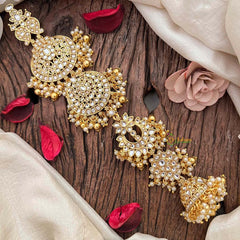 Vriksham Royal South Indian 5 Segment Bridal Elaborate Circular Medallions Jadai Billai-Red-Pearls-G21689