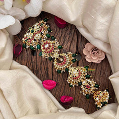 Vriksham Bridal 5 Segments Multi-Medallion Jada Billai-Red White & Green-Green Bead-Pearls-G21690